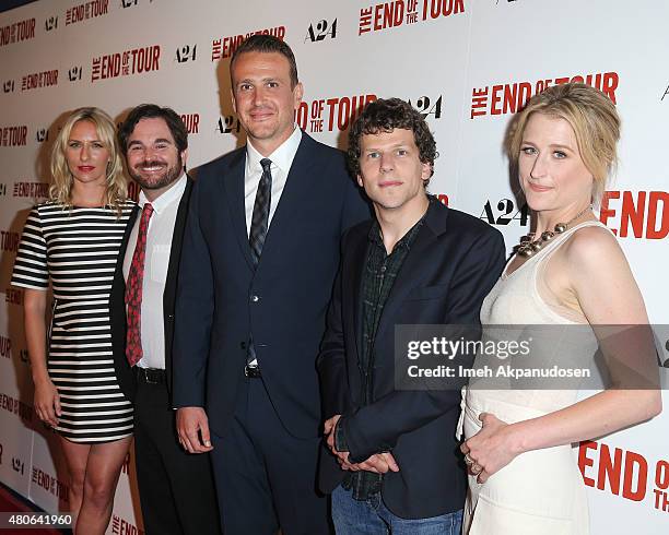 Actress Mickey Sumner, director James Ponsoldt, actors Jason Segel, Jesse Eisenberg, and Mamie Gummer attend the premiere of A24's 'The End Of The...