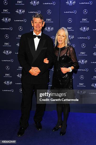 Laureus Academy member Morne du Plessis and guest attend the 2014 Laureus World Sports Awards at the Istana Budaya Theatre on March 26, 2014 in Kuala...