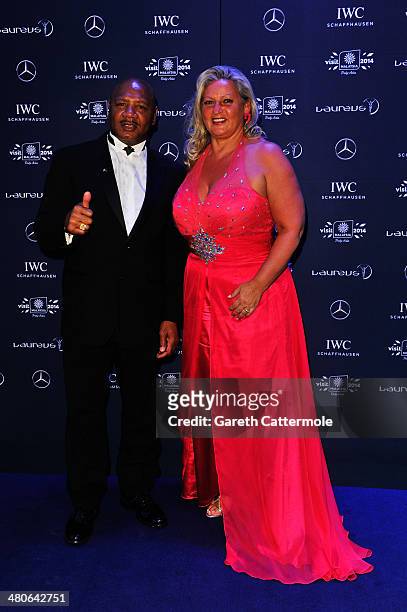 Laureus Academy member Marvelous Marvin Hagler and wife Kay Guarrera attend the 2014 Laureus World Sports Awards at the Istana Budaya Theatre on...