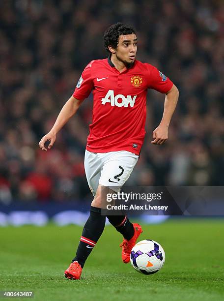 Rafael of Manchester United in action during the Barclays Premier League match between Manchester United and Manchester City at Old Trafford on March...