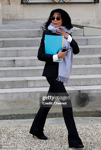 French Junior Minister for French Living Abroad and Francophony, Yamina Benguigui leaves after the weekly cabinet meeting at the Elysee palace on...