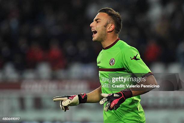 Francesco Bardi of AS Livorno Calcio reacts during the Serie A match between Torino FC and AS Livorno Calcio at Stadio Olimpico di Torino on March...