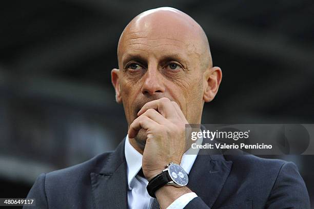 Livorno Calcio head coach Domenico Di Carlo looks on during the Serie A match between Torino FC and AS Livorno Calcio at Stadio Olimpico di Torino on...