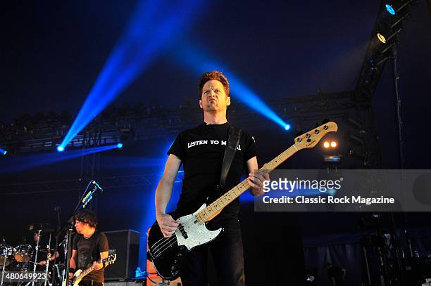 Frontman Jason Newsted of American heavy metal group Newsted performing live on the Pepsi Max Stage at Download Festival on June 16, 2013.