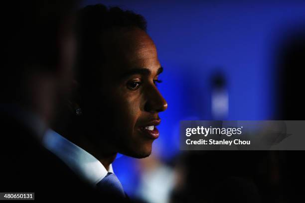 Formula One driver Lewis Hamilton attends the 2014 Laureus World Sports Awards at the Istana Budaya Theatre on March 26, 2014 in Kuala Lumpur,...