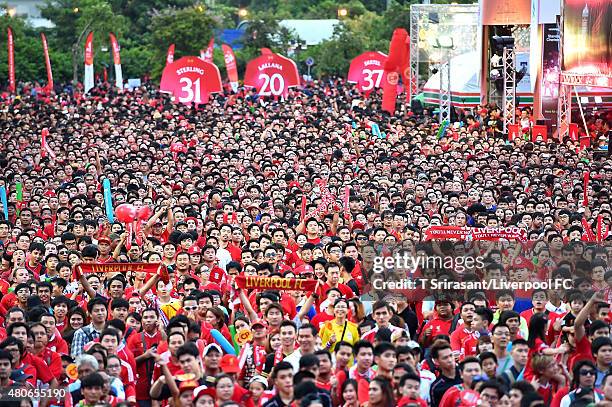 Liverpool fans at the main entrance during the international friendly match between Thai Premier League All Stars and Liverpool FC at Rajamangala...