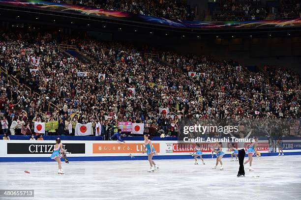 Tatsuki Machida of Japan waves for fans after the Men's Short Program during ISU World Figure Skating Championships at Saitama Super Arena on March...