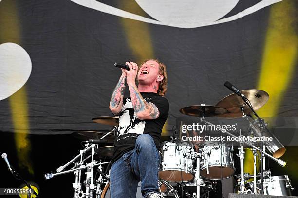 Frontman Corey Taylor of American hard rock group Stone Sour performing live on the Main Stage at Download Festival on June 16, 2013.
