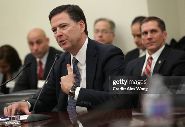 Director James Comey testifies during a hearing before the Commerce, Justice, Science, and Related Agencies Subcommittee of the House Appropriations...