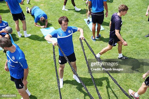 Shinji Okazaki during the Leicester City training session at their pre-season training camp on July 14, 2015 in Spielfeld, Austria.