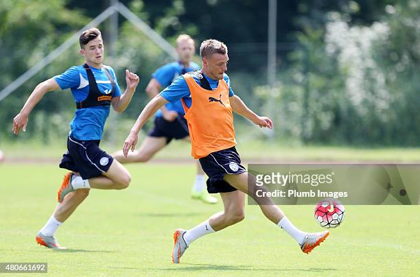 Jamie Vardy during the Leicester City training session at their pre-season training camp on July 14, 2015 in Spielfeld, Austria.