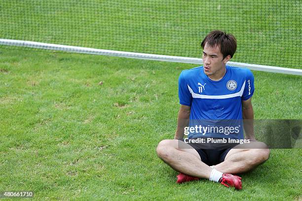 Shinji Okazaki during the Leicester City training session at their pre-season training camp on July 14, 2015 in Spielfeld, Austria.