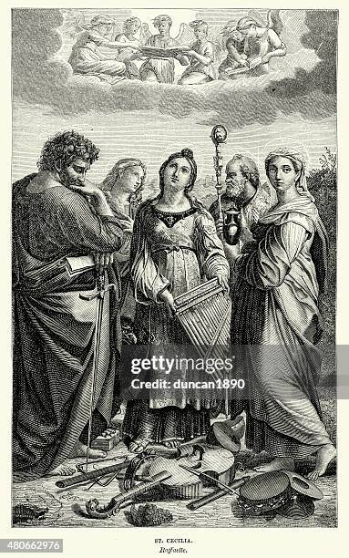 st. cecilia von raphael - st cecilia stock-grafiken, -clipart, -cartoons und -symbole