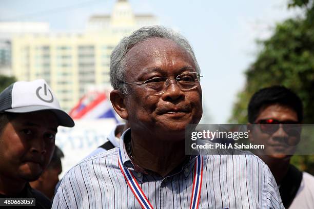 Anti-government leader Suthep Thaugsuban during a march on a main street in Bangkok. Anti-government protesters returned to the streets of Bangkok,...