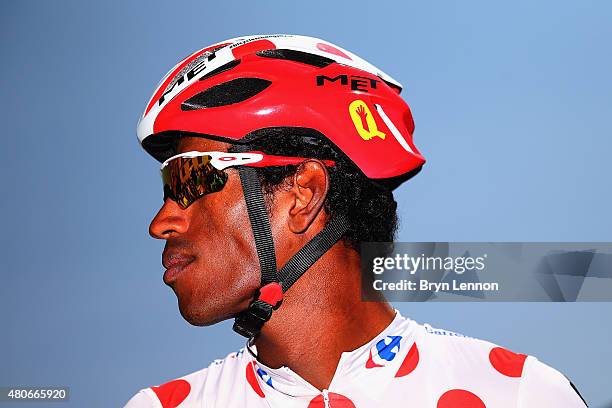 Daniel Teklehaimanot of Eritrea and MTN-Qhubeka prepares for the start of stage ten of the 2015 Tour de France, a 167 km stage between Tarbes and La...