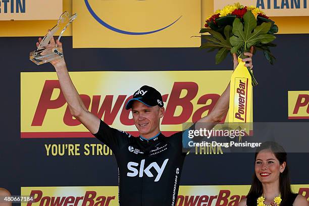 Chris Froome of Great Britain and Team Sky celebrates after winning stage ten of the 2015 Tour de France, a 167 km stage between Tarbes and La...