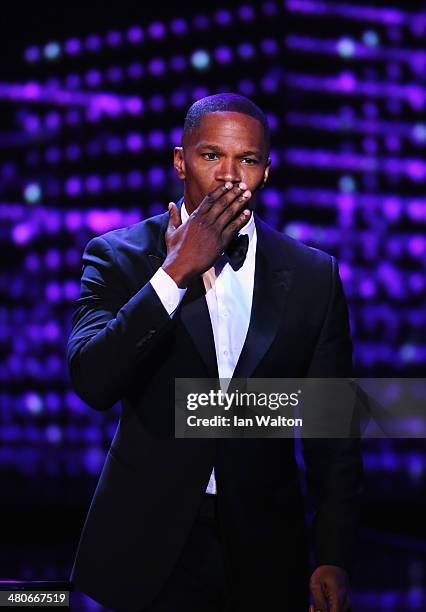 Jamie Foxx on stage during the 2014 Laureus World Sports Award show at the Istana Budaya Theatre on March 26, 2014 in Kuala Lumpur, Malaysia.