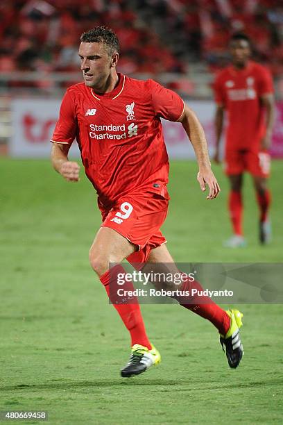 Rickie Lambert of Liverpool in action during the international friendly match between Thai Premier League All Stars and Liverpool FC at Rajamangala...