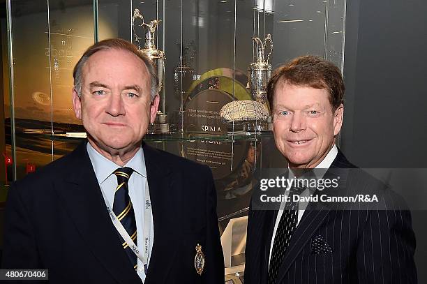 Tom Watson of the United States smiles alongside Peter Dawson , Chief Executive of The R&A, both in attendance at the Tom Watson Exhibition unveiled...
