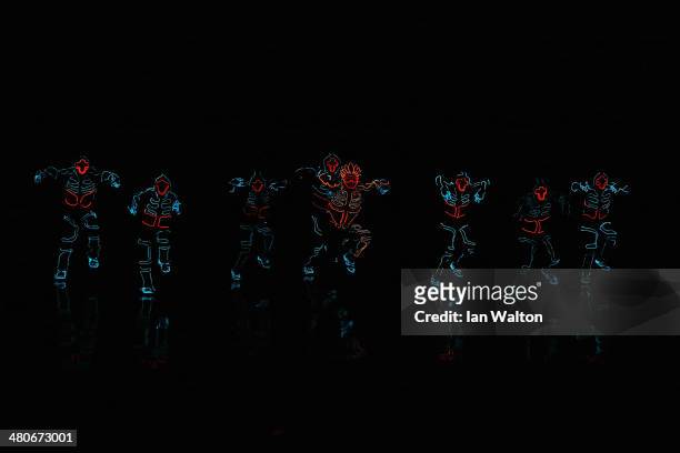 The Wrecking Orchestra Dance Crew perform during the 2014 Laureus World Sports Award show at the Istana Budaya Theatre on March 26, 2014 in Kuala...