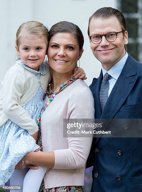 Crown Princess Victoria of Sweden and Prince Daniel, Duke of Vastergotland with Princess Estelle of Sweden at the 38th birthday celebrations for...