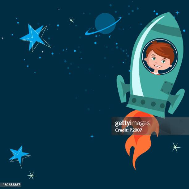 kid going into space with copy space - boy astronaut stock illustrations