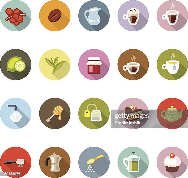 ilustrações de stock, clip art, desenhos animados e ícones de café/modico ícones - chá colheita