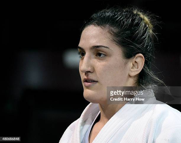 Mayra Aguiar of Brazil after her match against Yalennis Castillo of Cuba in the 78kg women's judo during the 2015 Pan Am games at the Mississauga...