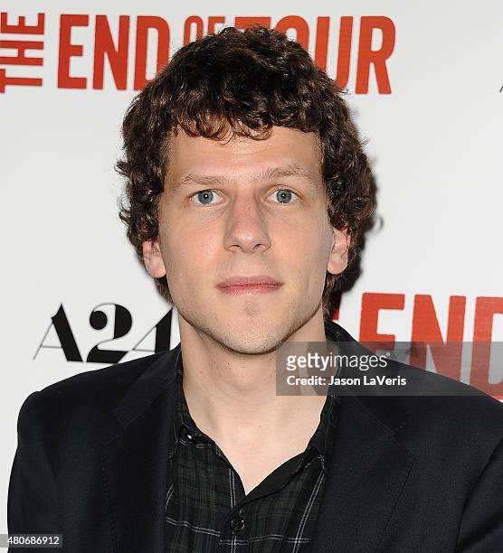 Actor Jesse Eisenberg attends the premiere of "The End Of The Tour" at Writers Guild Theater on July 13, 2015 in Beverly Hills, California.