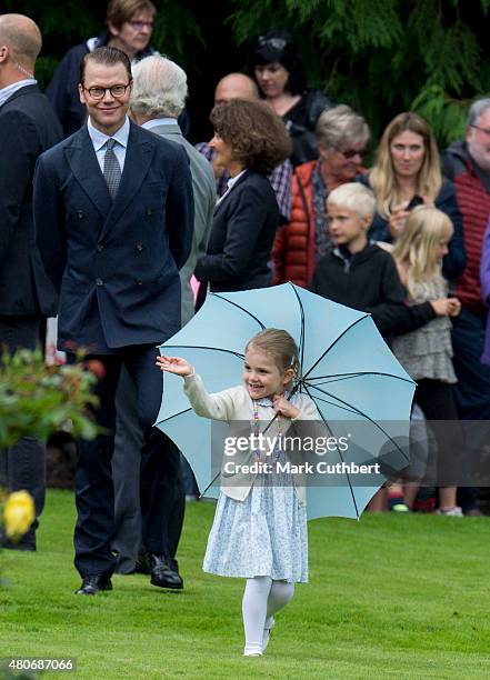 Prince Daniel, Duke of Vastergotland and Princess Estelle of Sweden at the 38th birthday celebrations for Crown Princess Victoria at Solliden on July...