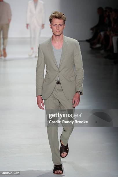 Model walks at the Todd Snyder Runway Show during New York Fashion Week: Men's S/S 2016 at Skylight Clarkson Sq on July 14, 2015 in New York City.