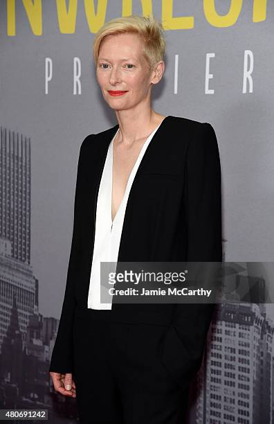 Actress Tilda Swinton attends the "Trainwreck" New York Premiere at Alice Tully Hall on July 14, 2015 in New York City.
