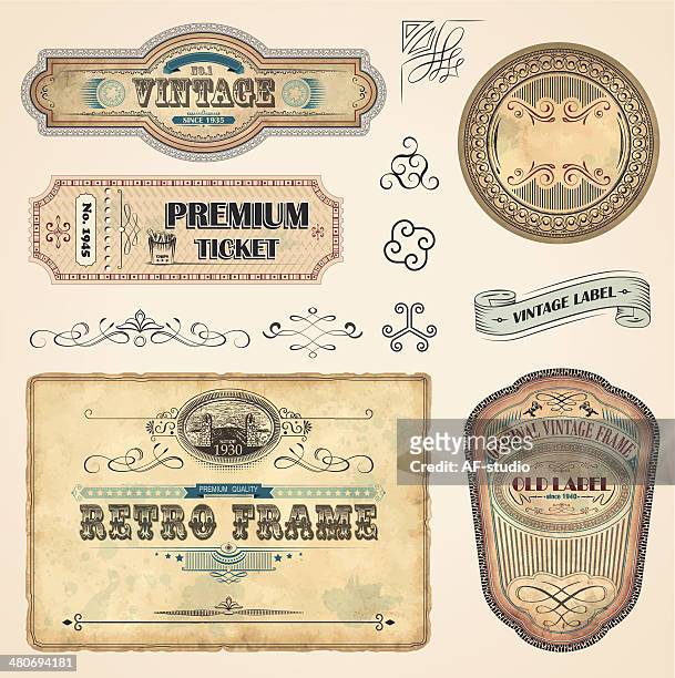 set of vintage labels - obsolete stock illustrations