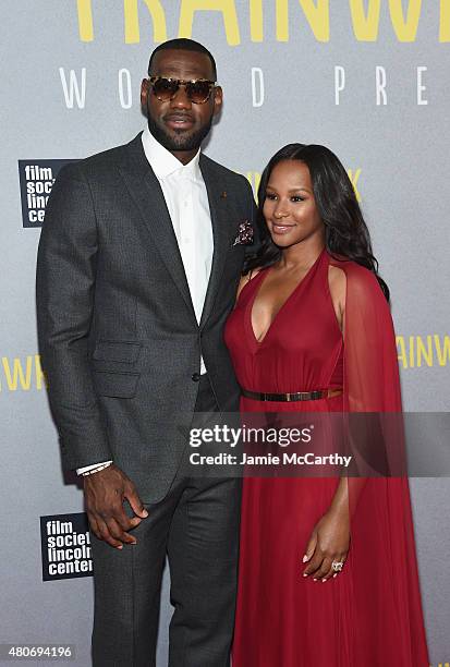 Player LeBron James and wife Savannah Brinson attend the "Trainwreck" New York Premiere at Alice Tully Hall on July 14, 2015 in New York City.