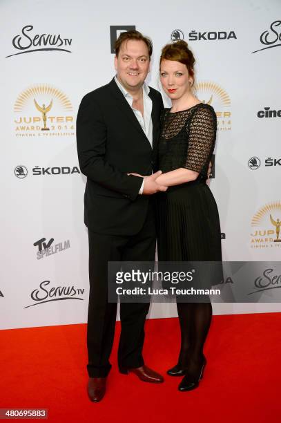 Charly Huebner and Lina Beckmann attend 'Jupiter Award 2014' at Cafe Moskau on March 26, 2014 in Berlin, Germany.