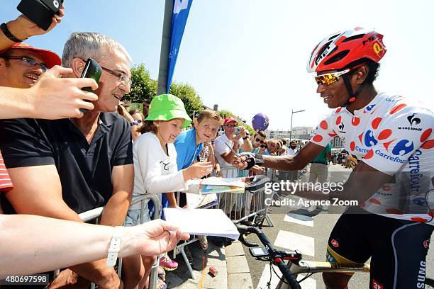 Daniel Teklehaimanot of Team MTN-Qhubeka competes during Stage Ten of the Tour de France on Tuesday 14 July 2015, La Pierre Saint Martin, France.