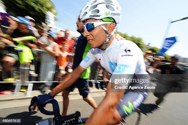 Nairo Quintana of Movistar Team competes during Stage Ten of the Tour de France on Tuesday 14 July 2015, La Pierre Saint Martin, France.