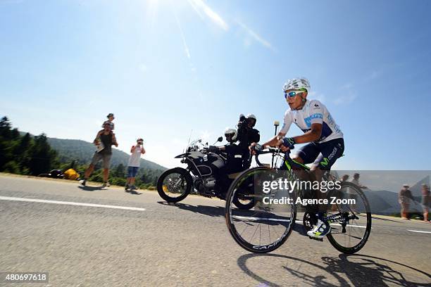 Nairo Quintana of Movistar Team competes during Stage Ten of the Tour de France on Tuesday 14 July 2015, La Pierre Saint Martin, France.