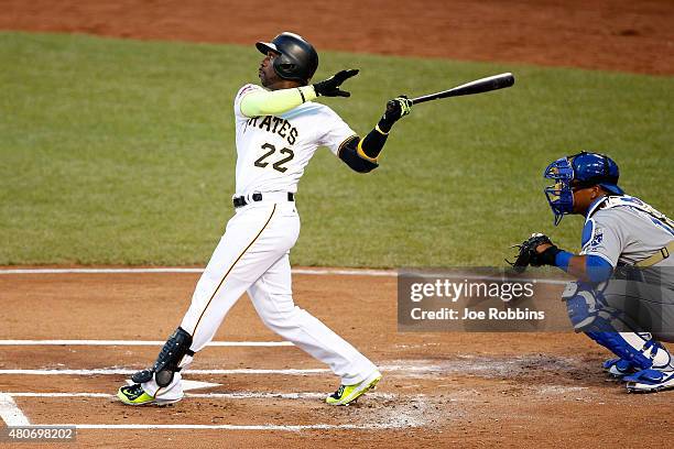 National League All-Star Andrew McCutchen of the Pittsburgh Pirates bats in the first inning against American League All-Star Dallas Keuchel of the...