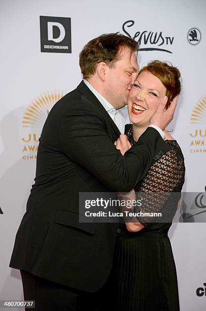 Charly Huebner and Lina Beckmann attend 'Jupiter Award 2014' at Cafe Moskau on March 26, 2014 in Berlin, Germany.