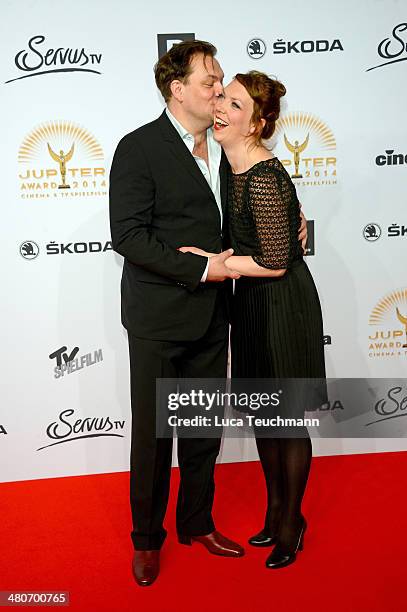 Charly Huebner and Lina Beckmann attend 'Jupiter Award 2014' at Cafe Moskau on March 26, 2014 in Berlin, Germany.