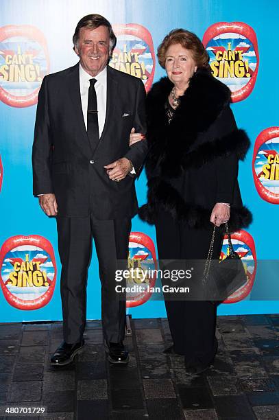 Sir Terry Wogan and Lady Helen Wogan attend the press night of "I Can't Sing! The X Factor Musical" at London Palladium on March 26, 2014 in London,...