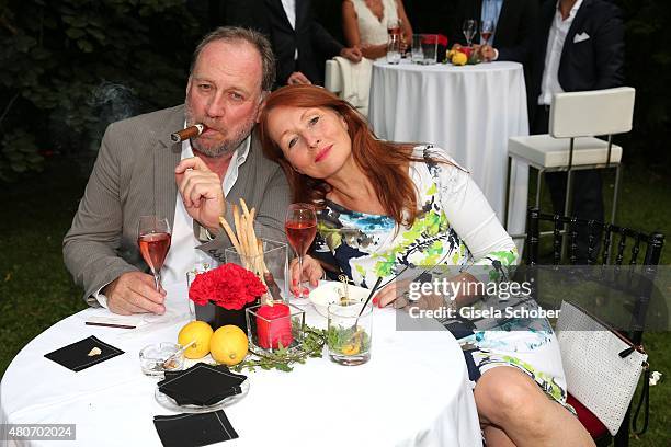 Birgitt Wolff and her partner Harold Faltermeyer during the 'Winning by Giving' charity by Hadassah Medical Center on July 14, 2015 in Munich,...