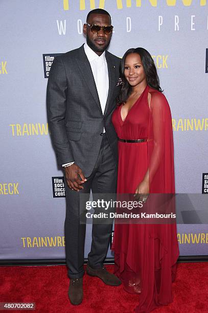 Player LeBron James and wife Savannah Brinson attend the "Trainwreck" New York Premiere at Alice Tully Hall on July 14, 2015 in New York City.