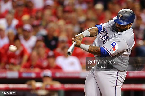 American League All-Star Prince Fielder of the Texas Rangers hits a RBI single to left field in the fifth inning against National League All-Star...