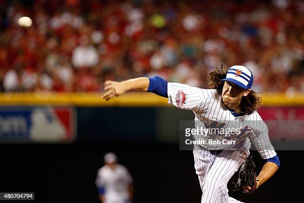 National League All-Star Jacob deGrom of the New York Mets throws a pitch in the sixth inning against the American League during the 86th MLB...