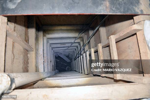 Picture of the presumed end of the tunnel through which Mexican drug lord Joaquin "El Chapo" Guzman might have escaped from the Altiplano prison, in...