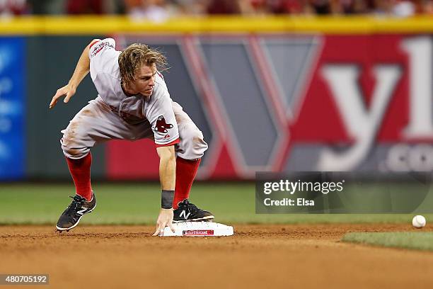 American League All-Star Brock Holt of the Boston Red Sox steals second base in the seventh inning against the National League during the 86th MLB...