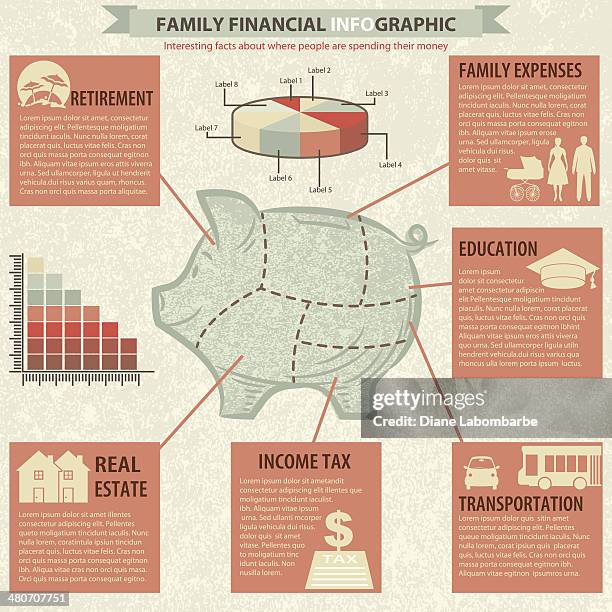 piggy bank financial infographic template - editorial template stock illustrations