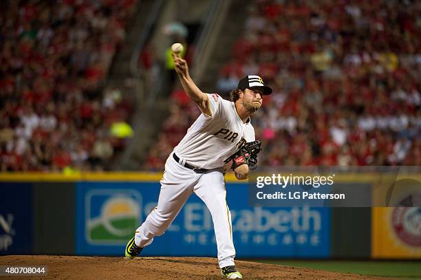 National League All-Star Gerrit Cole of the Pittsburgh Pirates pitches during the 86th MLB All-Star Game at Great American Ball Park in Cincinnati on...